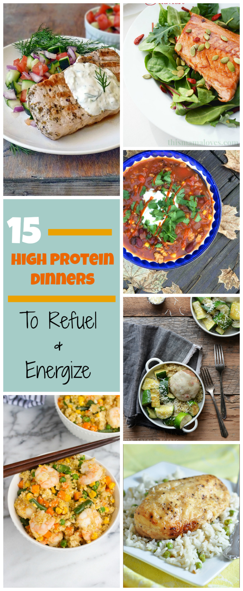 15 High Protein Dinner Recipes that are great for refueling and energizing after an intense workout. Chicken recipes, beans, fish and many recipes that will help you get lean and stay healthy.